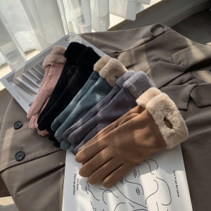 女麂皮加绒加厚触屏保暖手套