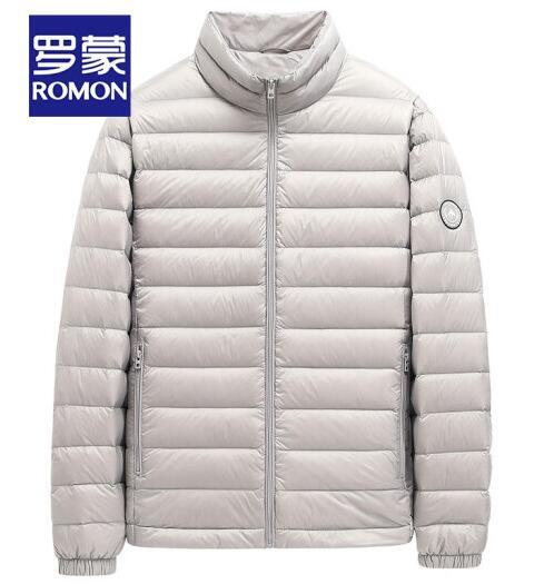 90%白鸭绒！罗蒙(ROMON) 2020年新款立领秋冬修身防风保暖 男士短款羽绒服