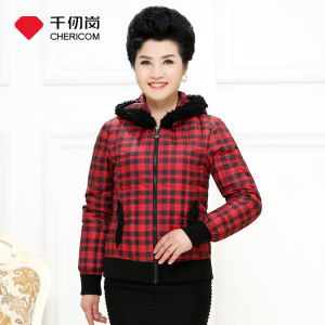 千仞岗 经典格纹中老年羽绒服 妈妈装