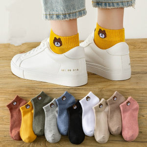 小熊日系船袜短袜 送收纳袋10双