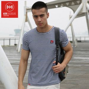 清仓 地球科学家 棉涤混纺 男运动休闲条纹T恤