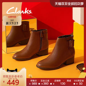 Clarks 其乐 Elvina Dream 女复古英伦风 粗高跟踝靴 449元双11预售到手价