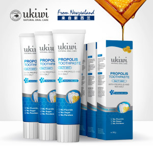 屈臣氏热销 新西兰进口 纽西小精灵 多效蜂胶海盐无氟牙膏 90g*3支