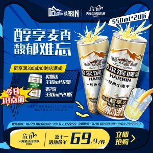 哈尔滨 小麦王啤酒 550ml*20听 49.9元抢先价