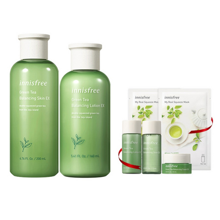 innisfree 悦诗风吟 绿茶水乳套装（赠柔肤水15ml+柔肤露15ml+面霜10ml+面膜2片）