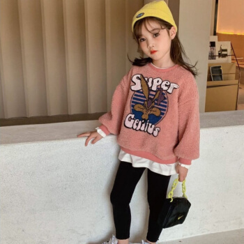 零度鸭 女童假两件羊羔绒卫衣