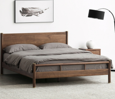 YESWOOD 源氏木语 K37B02 全实木黑胡桃木床 1.5m