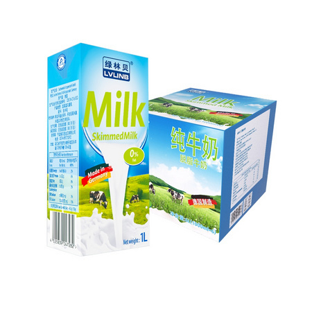 88VIP： 绿林贝 脱脂纯牛奶 1L*6盒 *3件