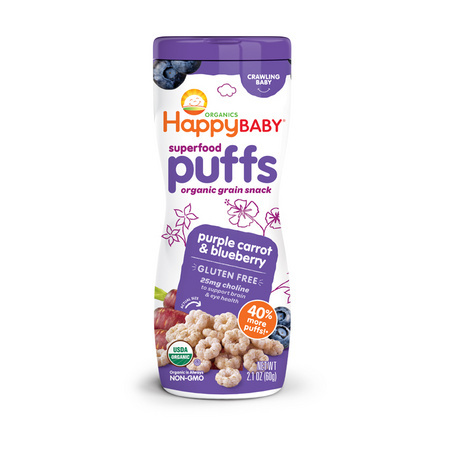 88VIP：HAPPYBABY 禧贝 婴儿有机彩虹泡芙 紫胡萝卜蓝莓味 60g *5件