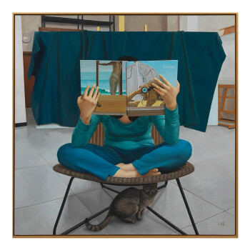 王健签名版画——《入迷系列--看科尔维尔》沙发背景墙装饰画挂画