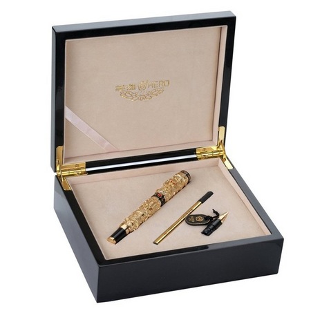 HERO 英雄 2000-12K 双龙戏珠金笔+宝珠笔两件套 金色