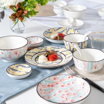 竹木本记 陶瓷碗筷碗碟套装 12件套