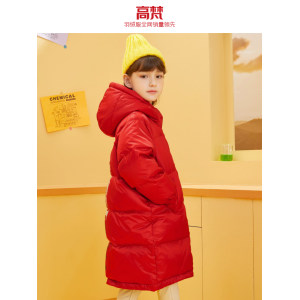 高梵 2020新款光感亮面 儿童连帽长款加厚羽绒服