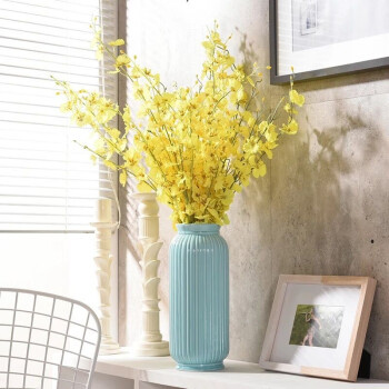 华达泰陶瓷 北欧现代陶瓷花瓶 蓝色花瓶+10束跳舞兰
