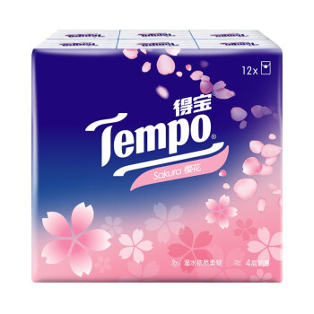 Tempo 得宝 手帕纸 淡雅樱花味 4层加厚7张12包 *3件