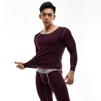 Asianbum 男士打底圆领棉毛衫秋衣秋裤