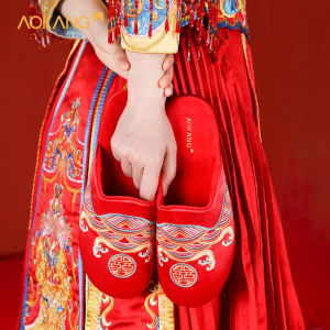 奥康 中式绸缎刺绣婚庆拖鞋