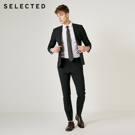 SELECTED 思莱德 41925Y501 羊毛条纹平驳领西装外套