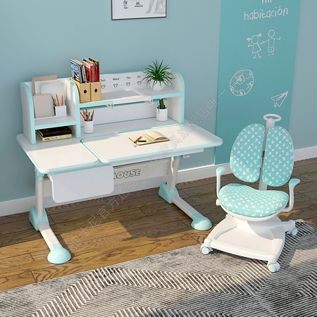 艾佑 迪士尼儿童学习桌 勤学桌105CM(蓝)+星月椅双背(蓝)