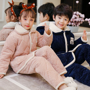 童呗哆 三层加厚法兰绒儿童睡衣