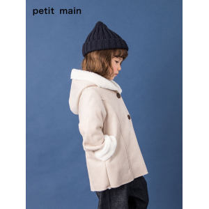 日本人气童装 petitmain 女童 日系加绒麂皮 连帽外套
