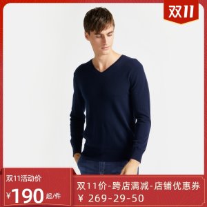 拉夫劳伦制造商 本米 男V领100%澳洲美利奴羊毛衫