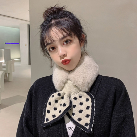 摩婕斯 MJS-898 仿獭兔毛波点毛绒交叉围巾