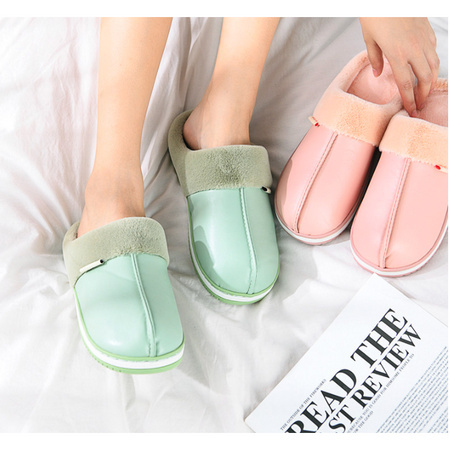 衿若 PU皮质棉拖鞋 多色可选