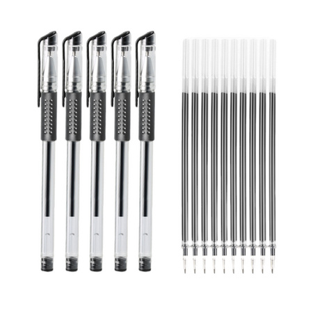 博采 中性笔套装 5支黑笔+10支黑芯