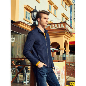 骆驼男装 男士时尚纯色立领夹棉夹克外套