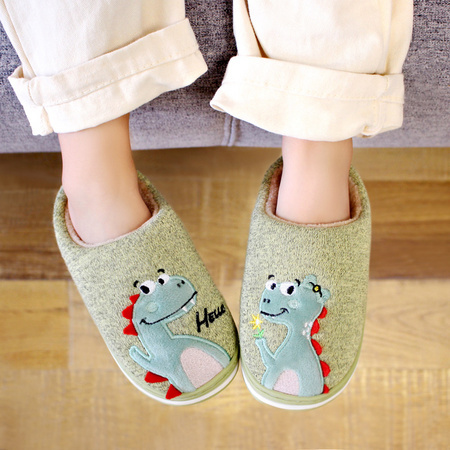轻然 儿童可爱恐龙保暖棉拖鞋