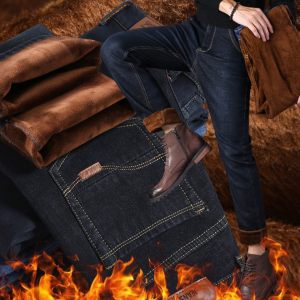 宾狄曼 男士加绒加厚款 直筒牛仔裤