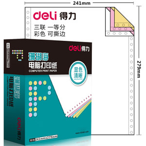 deli 得力 珊瑚海 S241-5CS 三联彩色打印纸 80列 1000页/箱