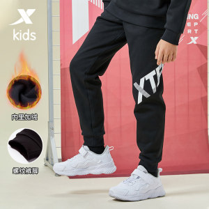 特步 2020秋冬新款 棉涤混纺 儿童加绒运动裤 休闲束脚裤