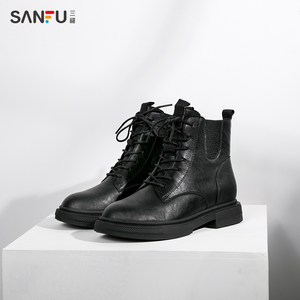 三福 女士英伦复古风 骑士短款马丁靴 有加绒款