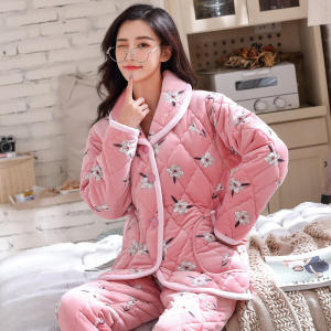 索妮洁 女士冬季三层加厚法兰绒家居服套装