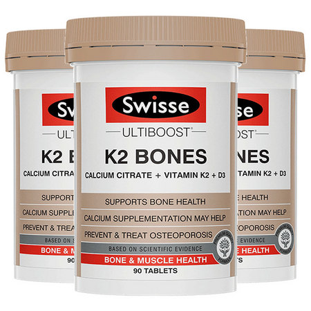 88VIP：swisse 斯维诗 K2钙钙片维生素D3骨骼片 1.2g*90片*3瓶