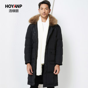 浩缘 卡玛 男式中老年中长款加厚毛领羽绒服