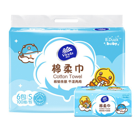 88VIP：Vinda 维达 B. Duck baby联名款棉柔巾 100抽 6包 *5件