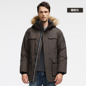 君羽 800蓬300克90%鹅绒 工装风 男中长款防水连帽超重装羽绒服 抗-30℃ 1299元包顺丰