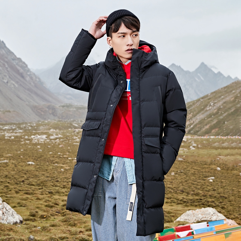 ！商场同款，充绒量240g：361度 男士 2020秋冬新款 长款加厚连帽羽绒服