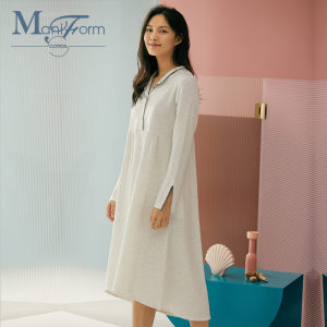 高端内衣品牌 曼妮芬 40支针织棉 女绣花居家睡裙