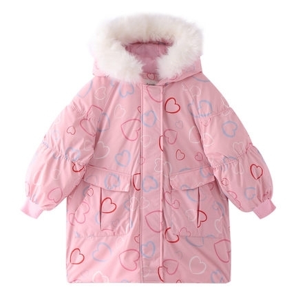 历史低价：Annil 安奈儿 女童中长款印花羽绒服