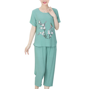 夏季妈妈装棉麻套装