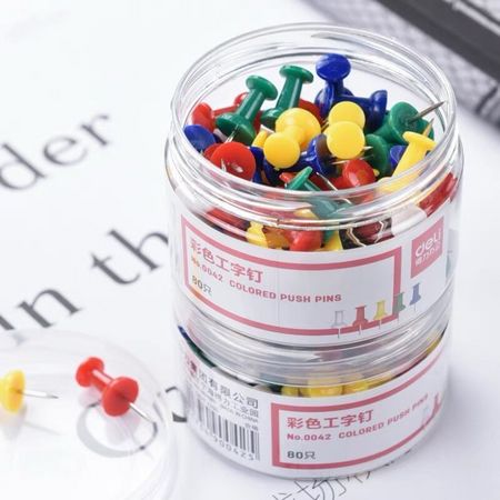 deli 得力 0042 彩色工字钉 80枚/筒