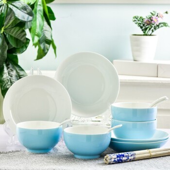 京东PLUS会员、移动专享：句途 新骨瓷日式釉碗盘套装 蓝色梦想 16件套装
