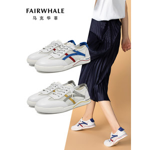 马克华菲 女款 小白鞋 真皮+网面百搭休闲鞋