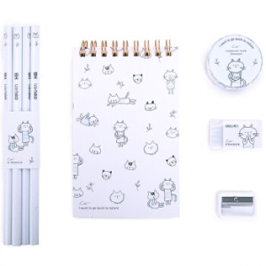 deli 得力 68884A A6线圈手账本 8件组合套装 莹贝白 *7件