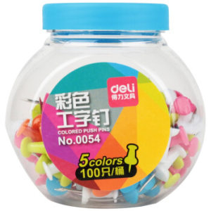 凑单品： deli 得力 0054 彩色图钉 100只/桶装 低至3.63元（