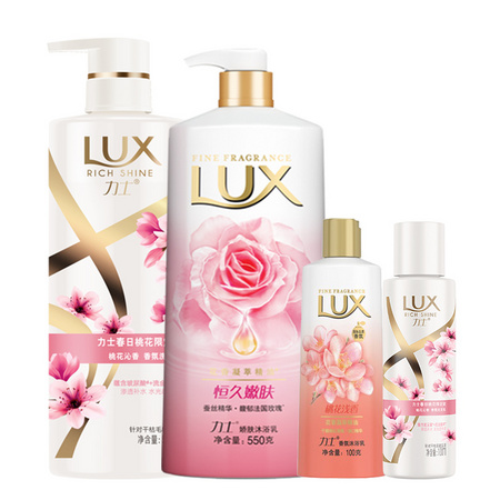 88VIP：LUX 力士 洗沐套装 （桃花沁香发水 500ml+恒久嫩肤浴露 500ml+小样 100ml*2） *2件